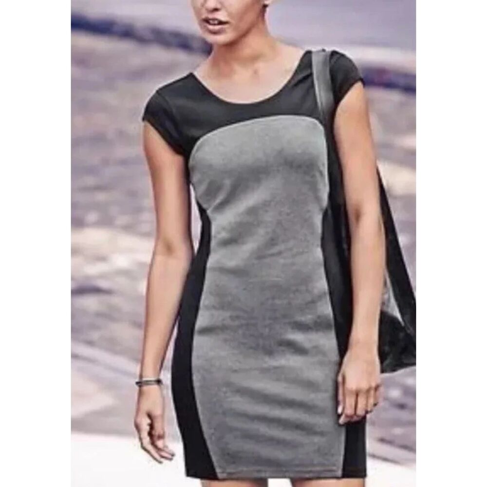 Athleta Illusion Mini Dress Size Large Black Gray Career Athleisure Stretch - Picture 3 of 10